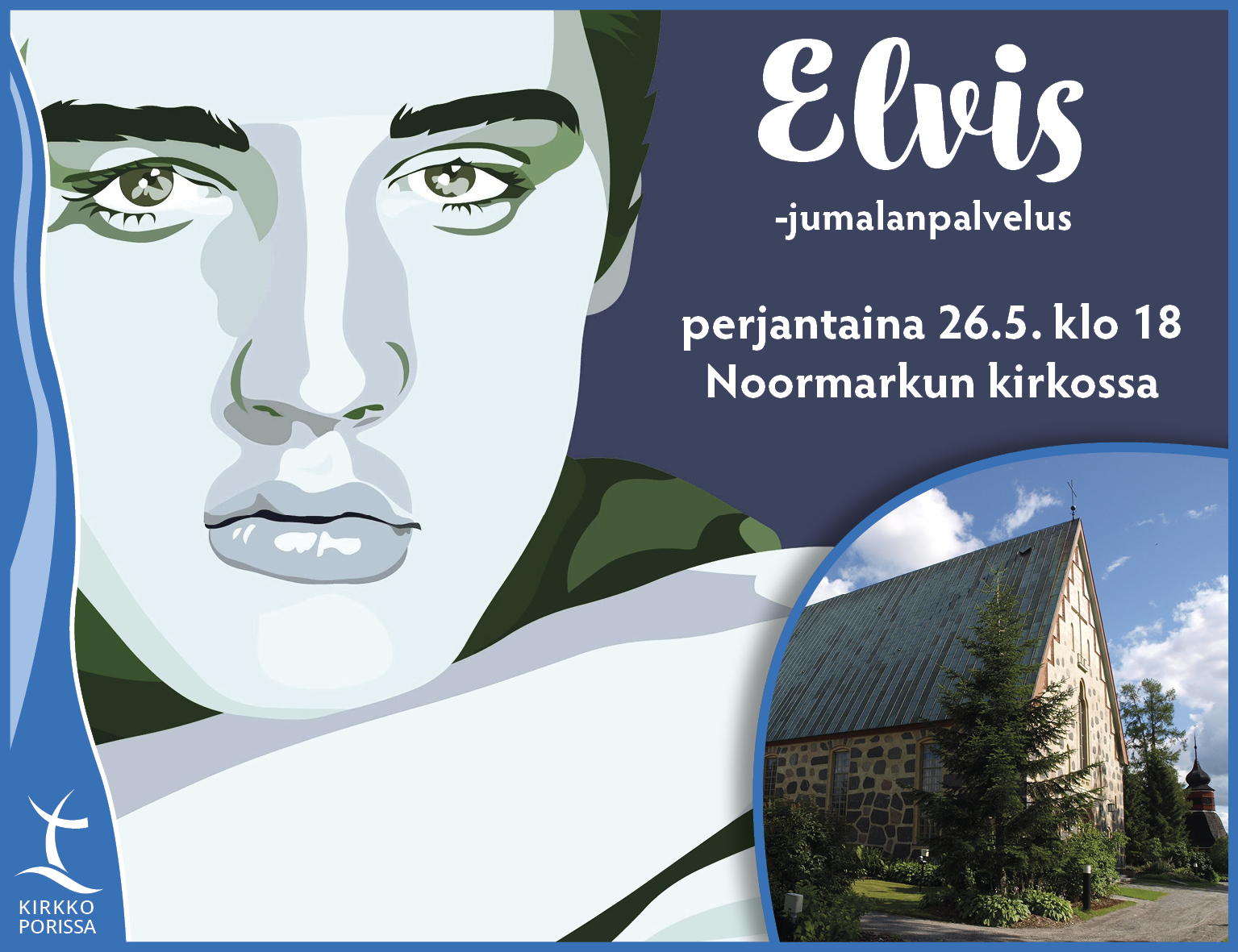 Elvis-jumalanpalveluksen taitettu mainos