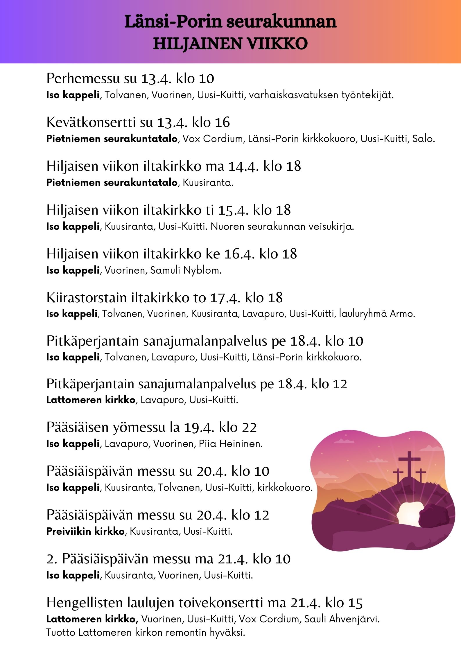 Pääsiäispäivän messu Preiviikin kirkossa klo 12 risti