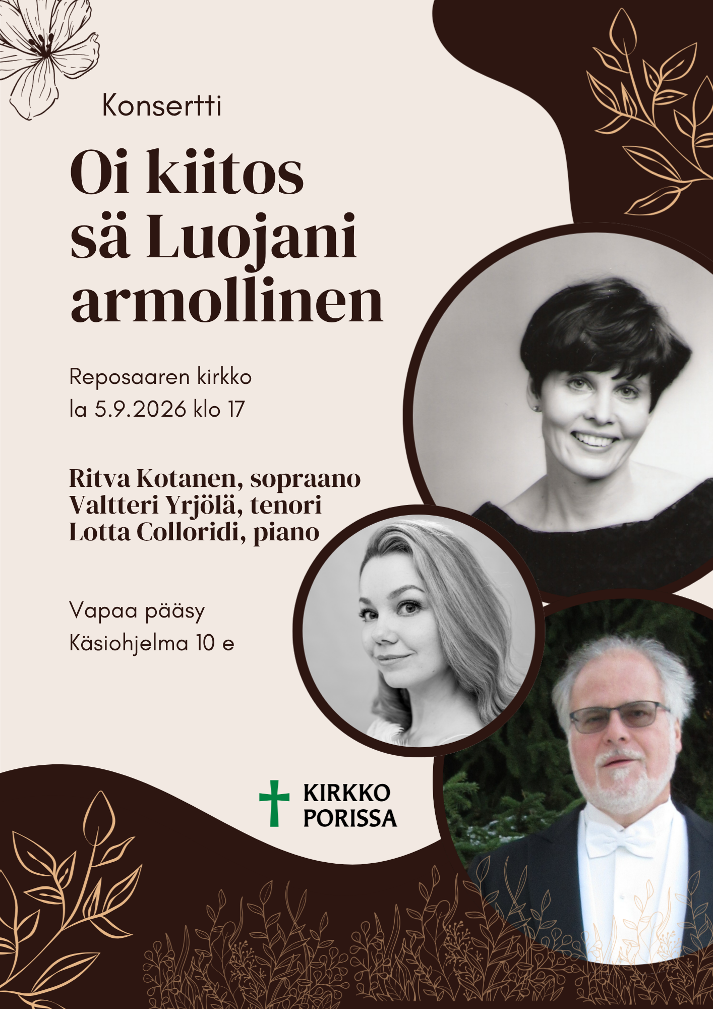 kuvat muusikoista ja tekstinä tilaisuuden tiedot