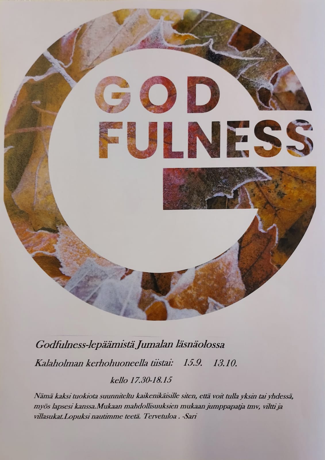 Kuvassa on Godfulness- logo ja mainos, tekstit löytyvät tekstisyötteestä