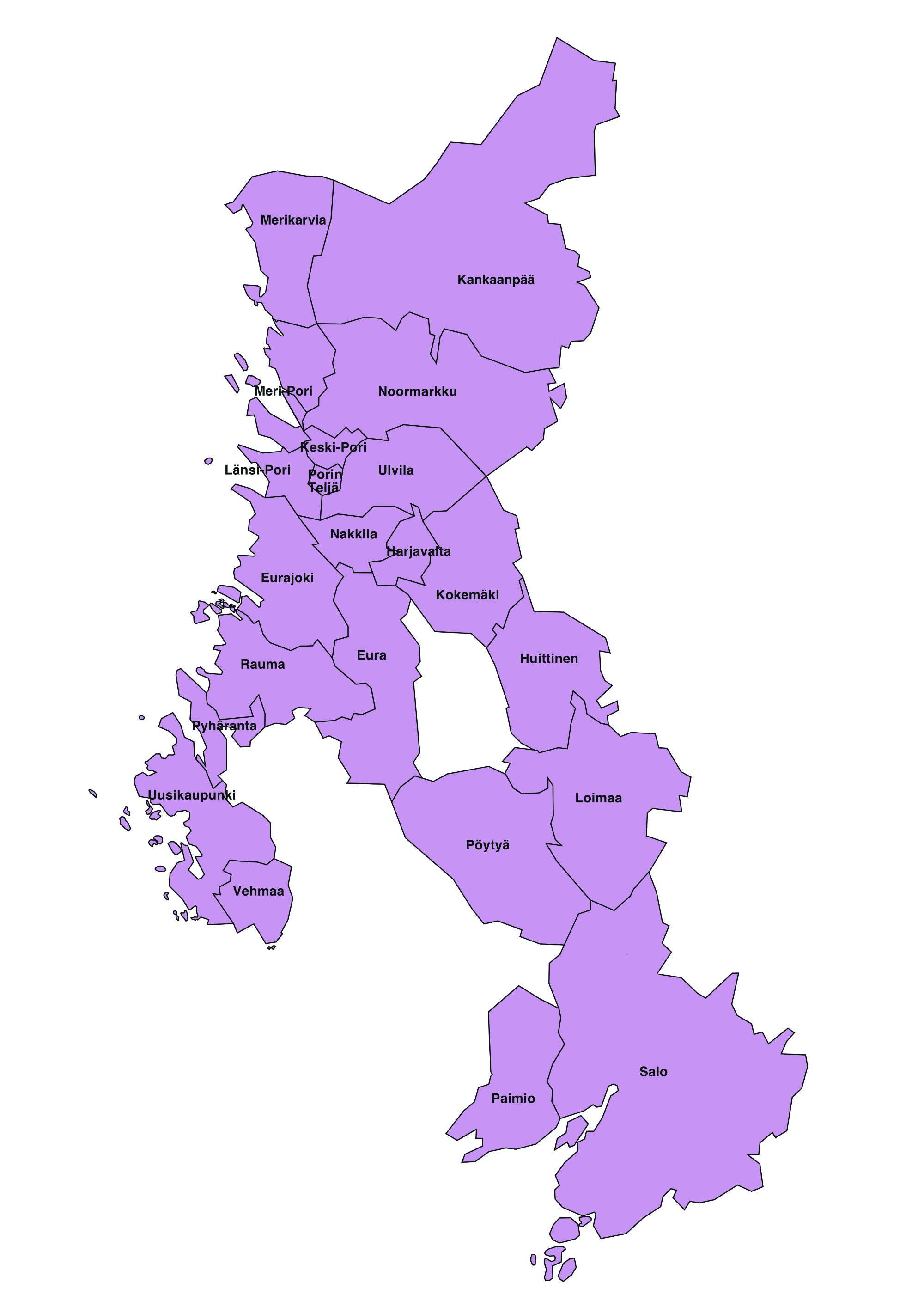 Porin aluekeskusrekisteri-kartta 2023