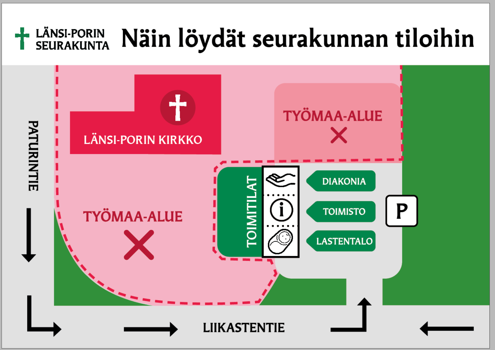 Kesäinen ilmakuva Länsi-Porin kirkosta
