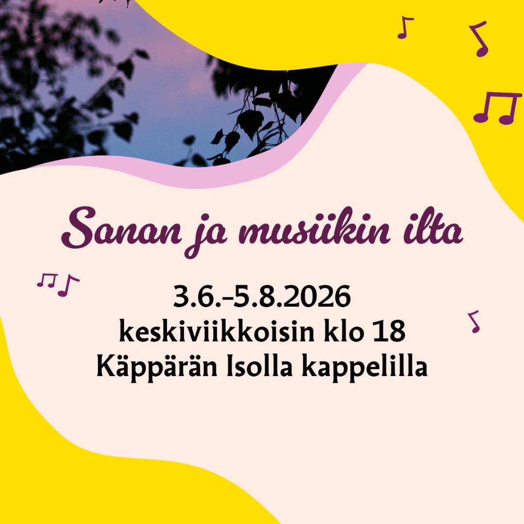 Sanan ja musiikin illan taitettu mainos.