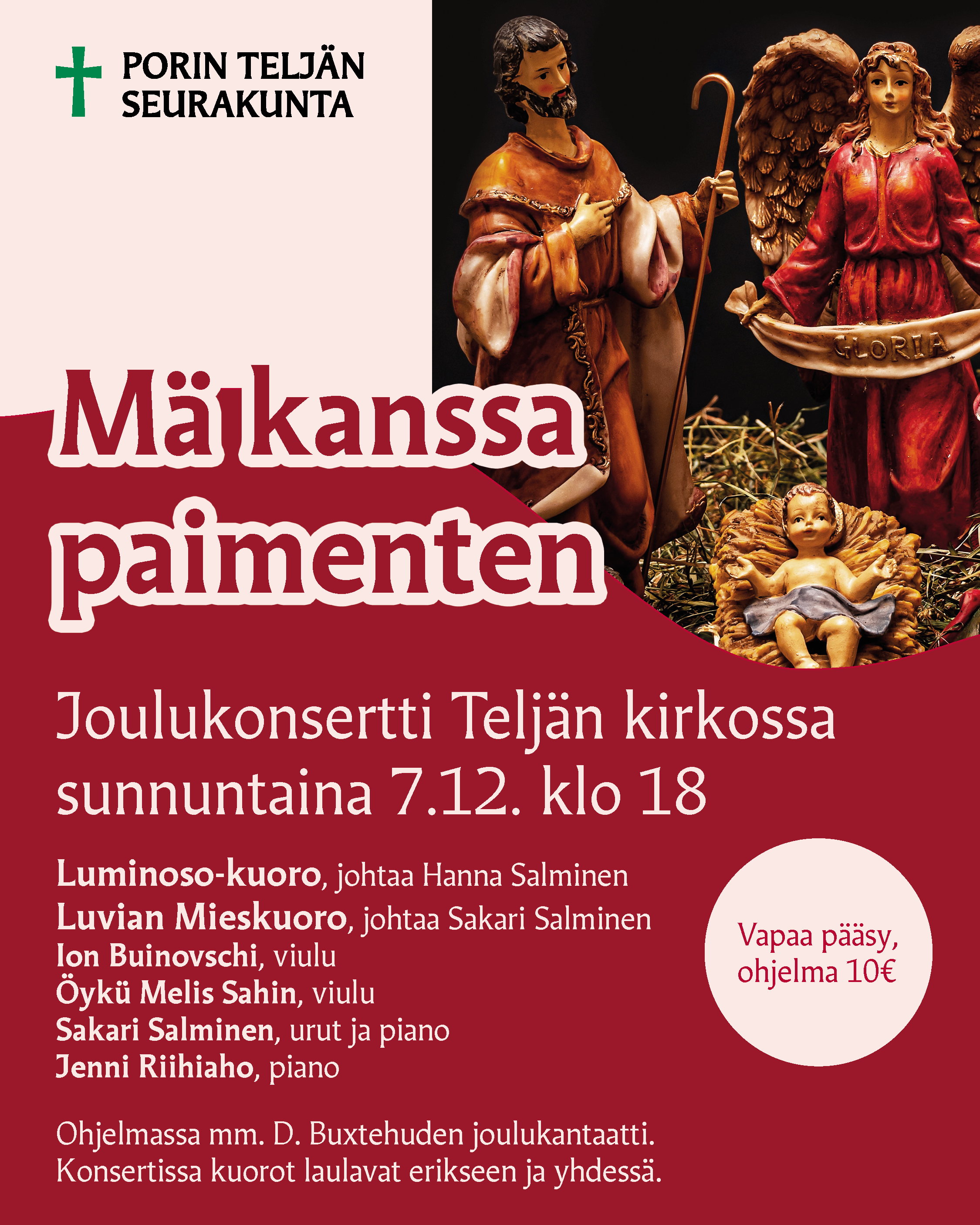 Mä kanssa paimenten -joulukonsertin taitettu mainos.